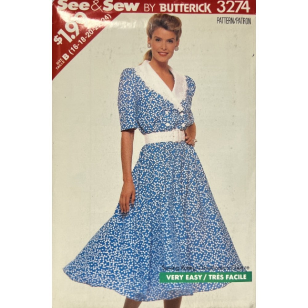 Vintage ©1989 See & Sew 3274 - Misses Dress - Size 16-18-20-22-24
